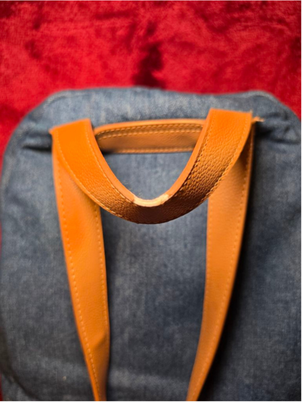 Betsey Johnson Blue Denim Backpack One Size with Brown Straps - Picture 3 of 6